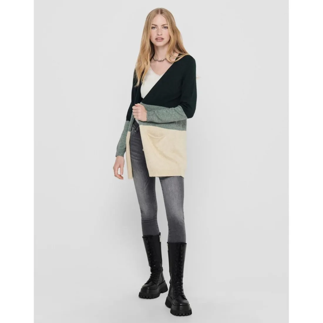 Cardigans en maille Rayures Col en V Manches longues Coupe plus longue vert