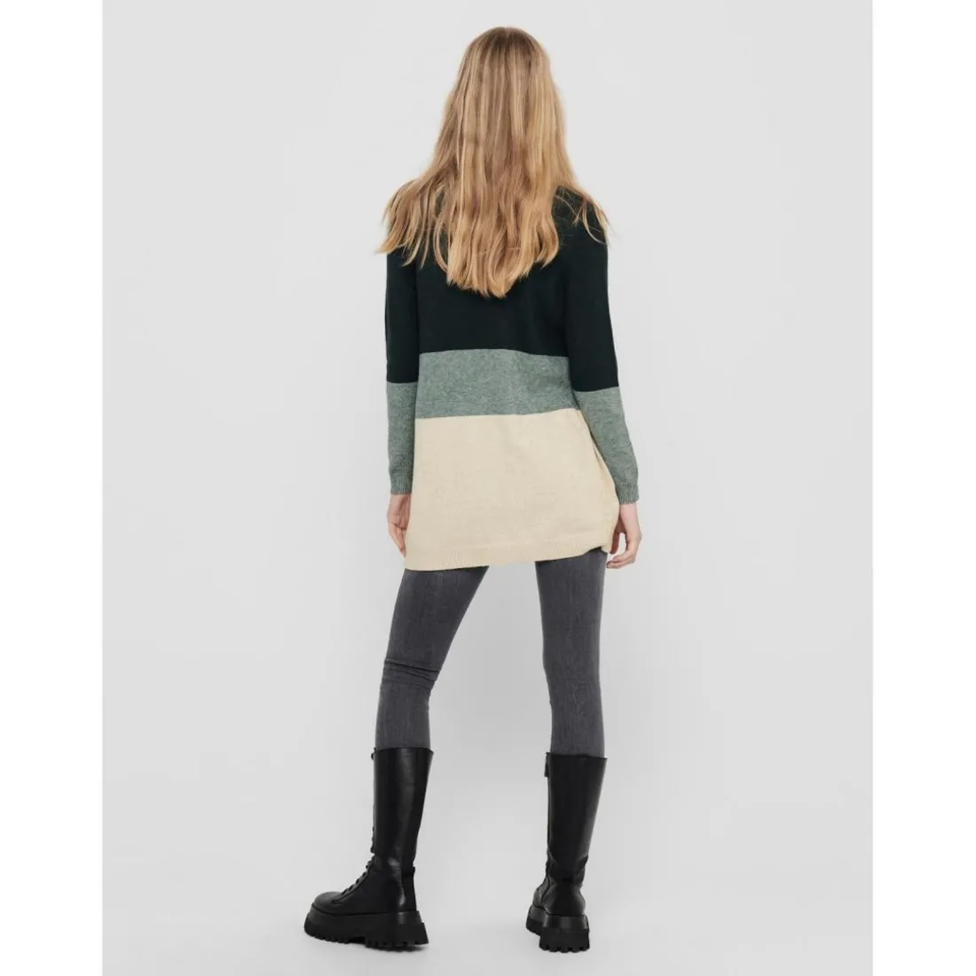 Cardigans en maille Rayures Col en V Manches longues Coupe plus longue vert