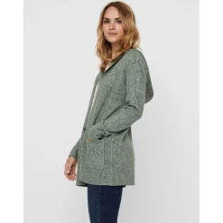 Cardigans en maille Sweat à capuche Manches longues Coupe longue vert