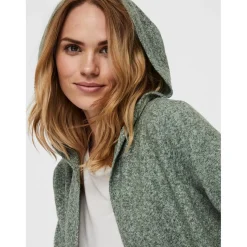 Cardigans en maille Sweat à capuche Manches longues Coupe longue vert