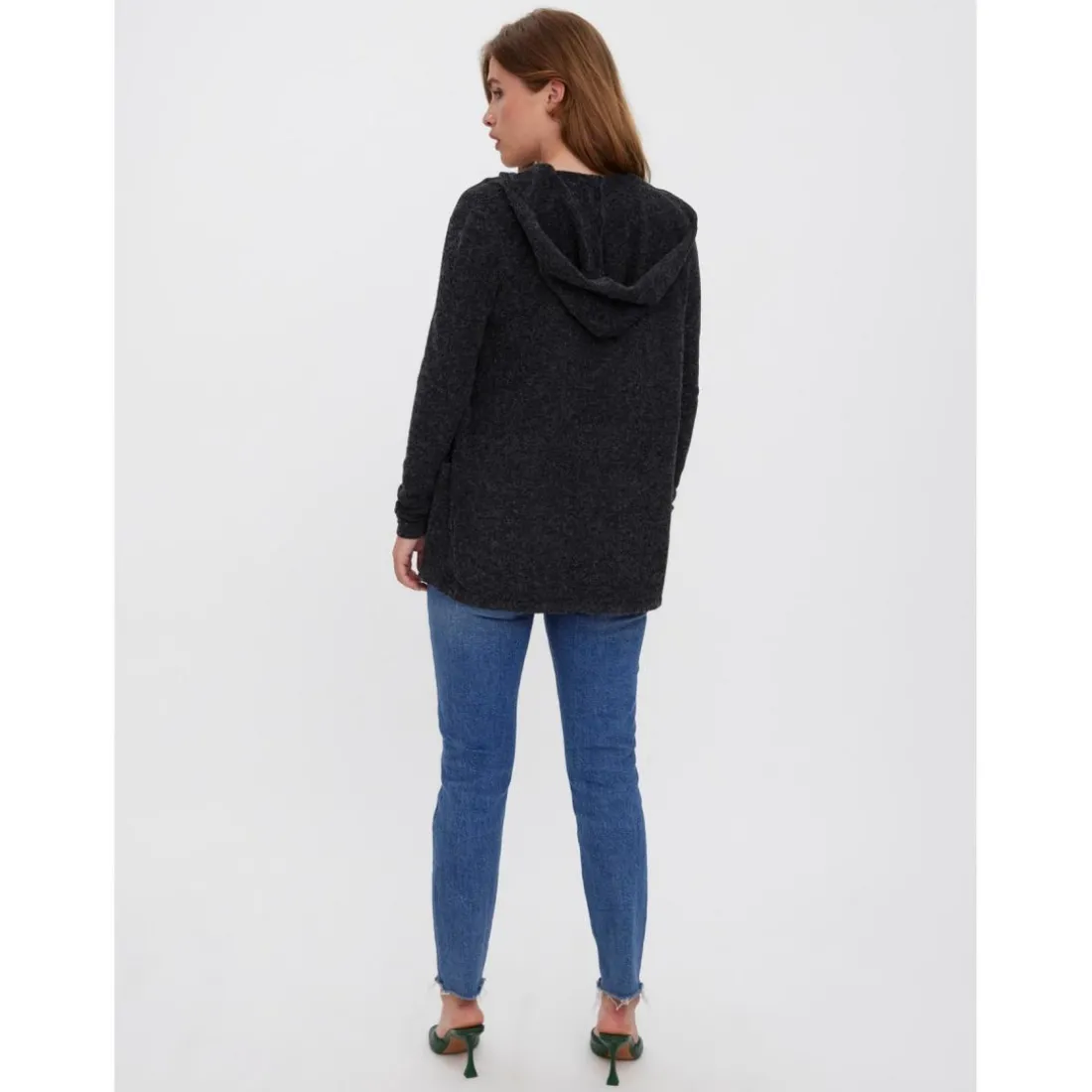 Cardigans en maille Sweat à capuche Manches longues Coupe longue noir