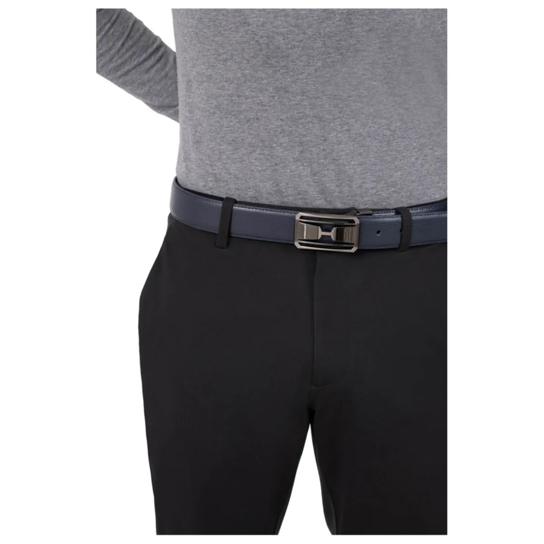 Ceinture ajustable - Croûte de cuir de vachette marine Ezra