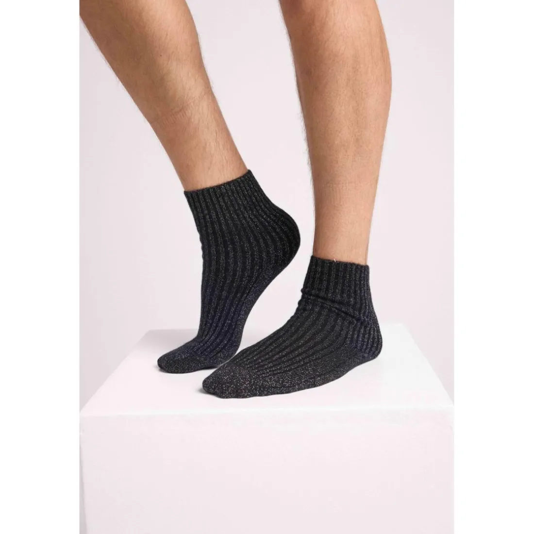 Chaussettes unisexe DORINE en cachemire noir lurex