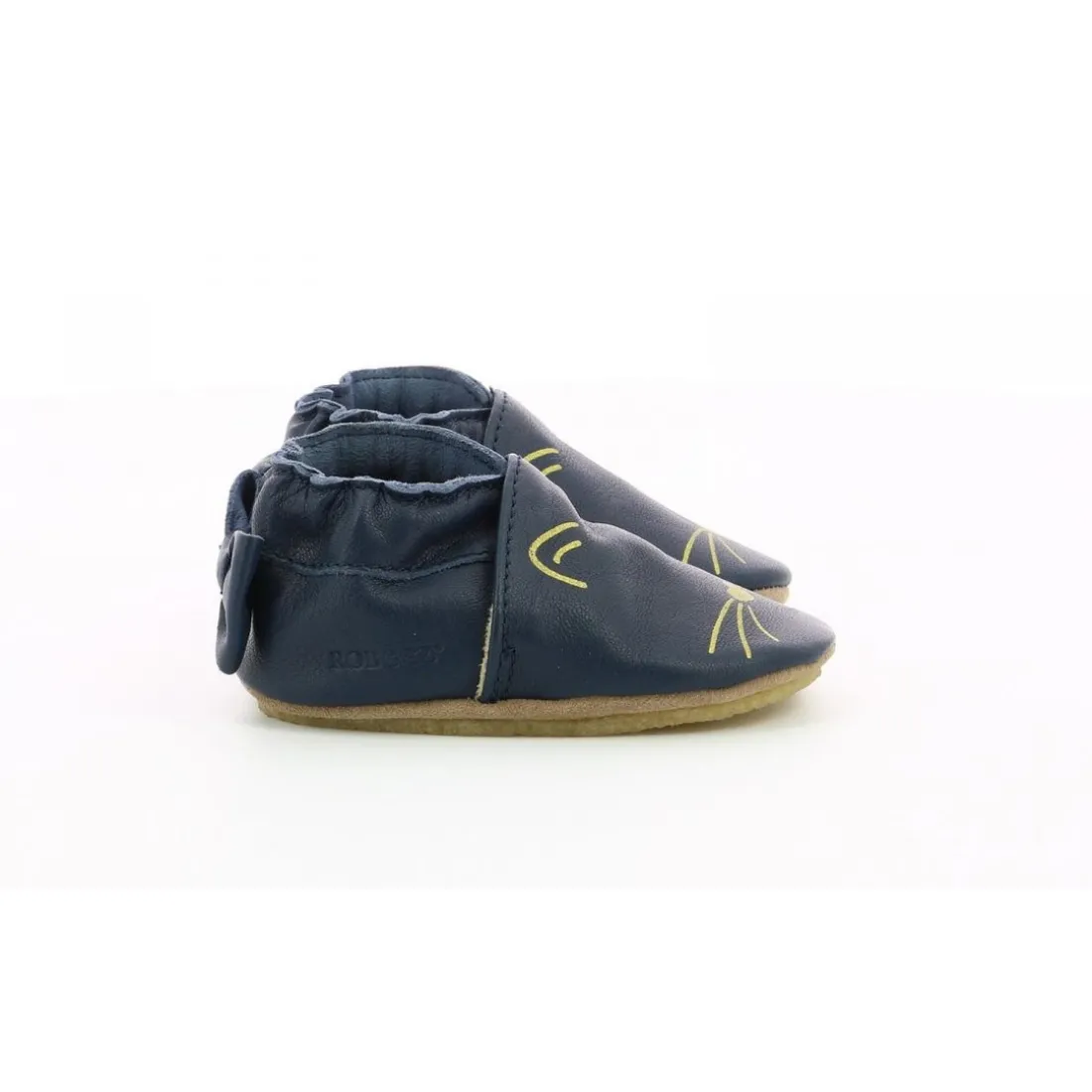 Chausson Bebe Mixte en cuir bleu marine