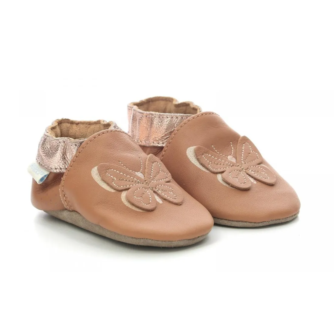 Chausson Bebe pour Fille en cuir rose avec motif papillon