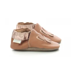 Chausson Bebe pour Fille en cuir rose avec motif papillon