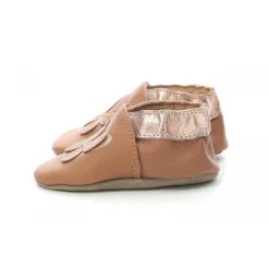 Chausson Bebe pour Fille en cuir rose avec motif papillon