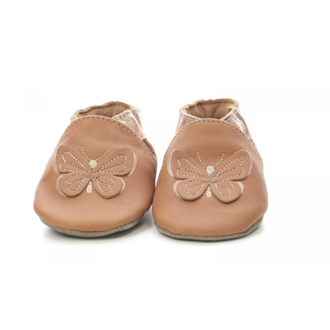 Chausson Bebe pour Fille en cuir rose avec motif papillon