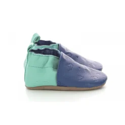 Chausson Bebe pour Garçon en cuir bleu turquoise
