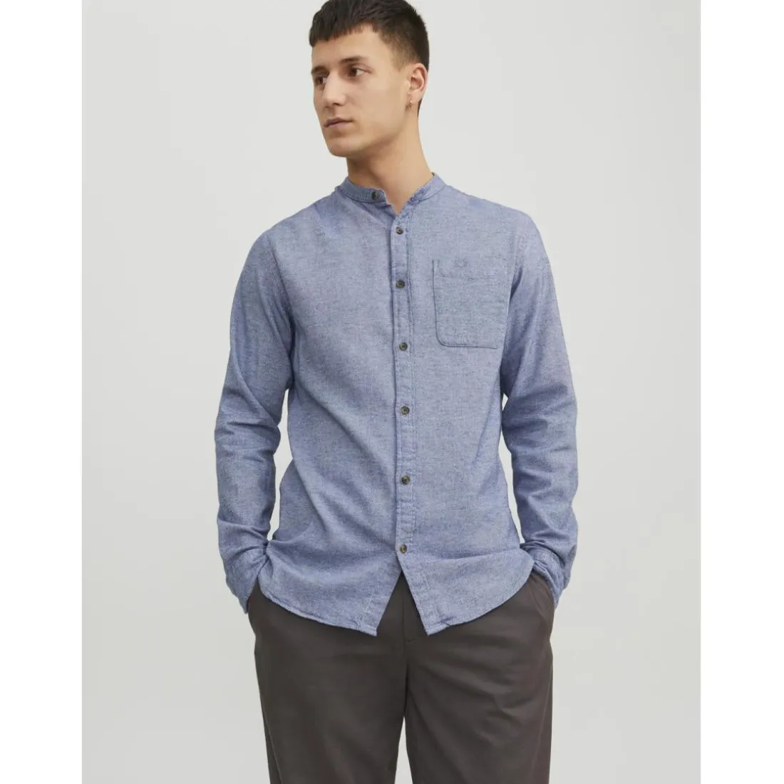 Chemise à boutons homme gris en coton Ed