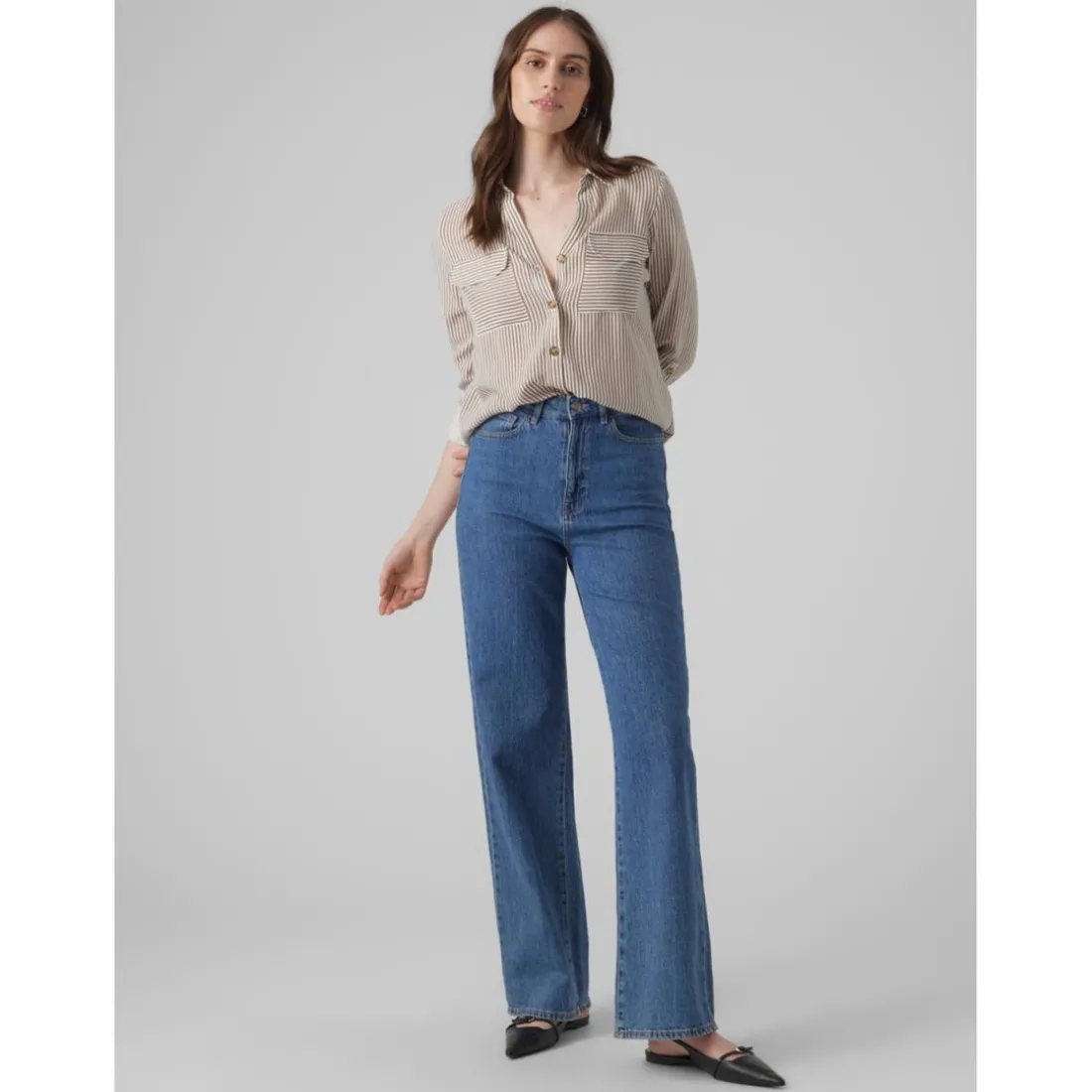 Chemise à manches avec revers - Marron en viscose