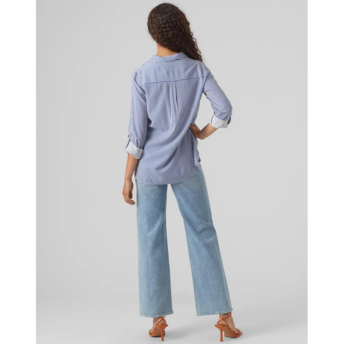 Chemise à manches avec revers - Bleue en viscose