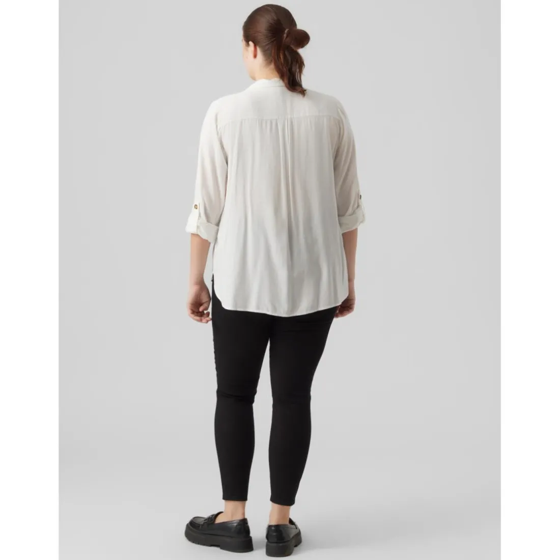 Chemise à manches avec revers - Blanc en viscose