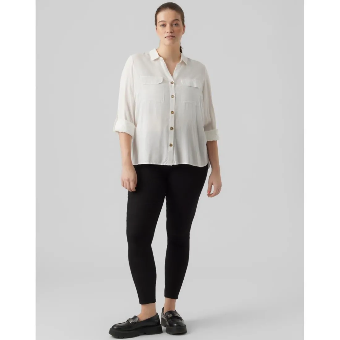 Chemise à manches avec revers - Blanc en viscose
