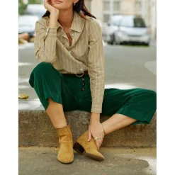Chemise anis raye OMINE - Verte en coton