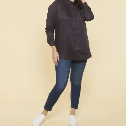 Chemise asymétrique manches longues broderie dos grandes tailles femme - Gris en viscose