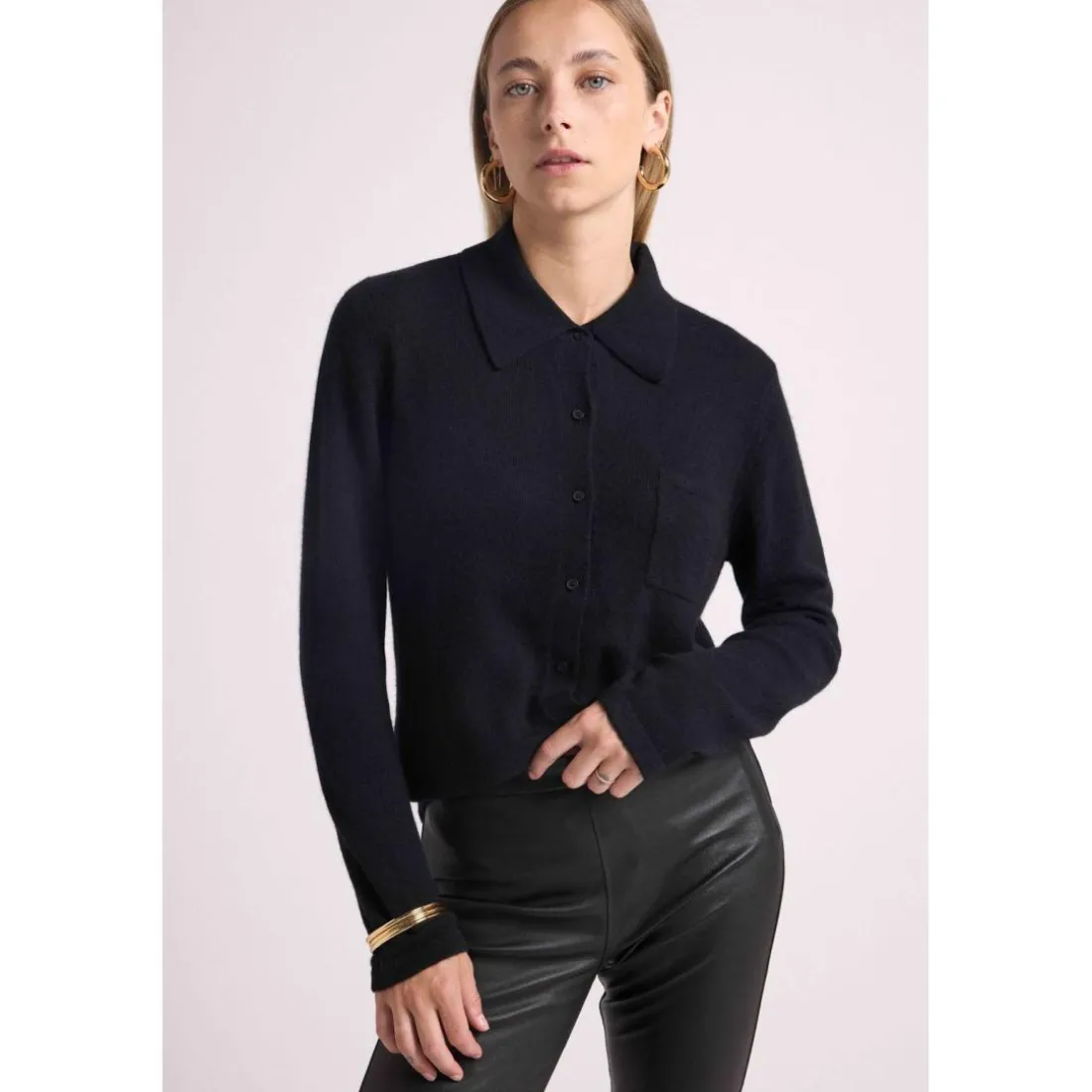 Chemise boutonnee femme JOHANNA en cachemire noir