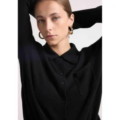 Chemise boutonnee femme JOHANNA en cachemire noir