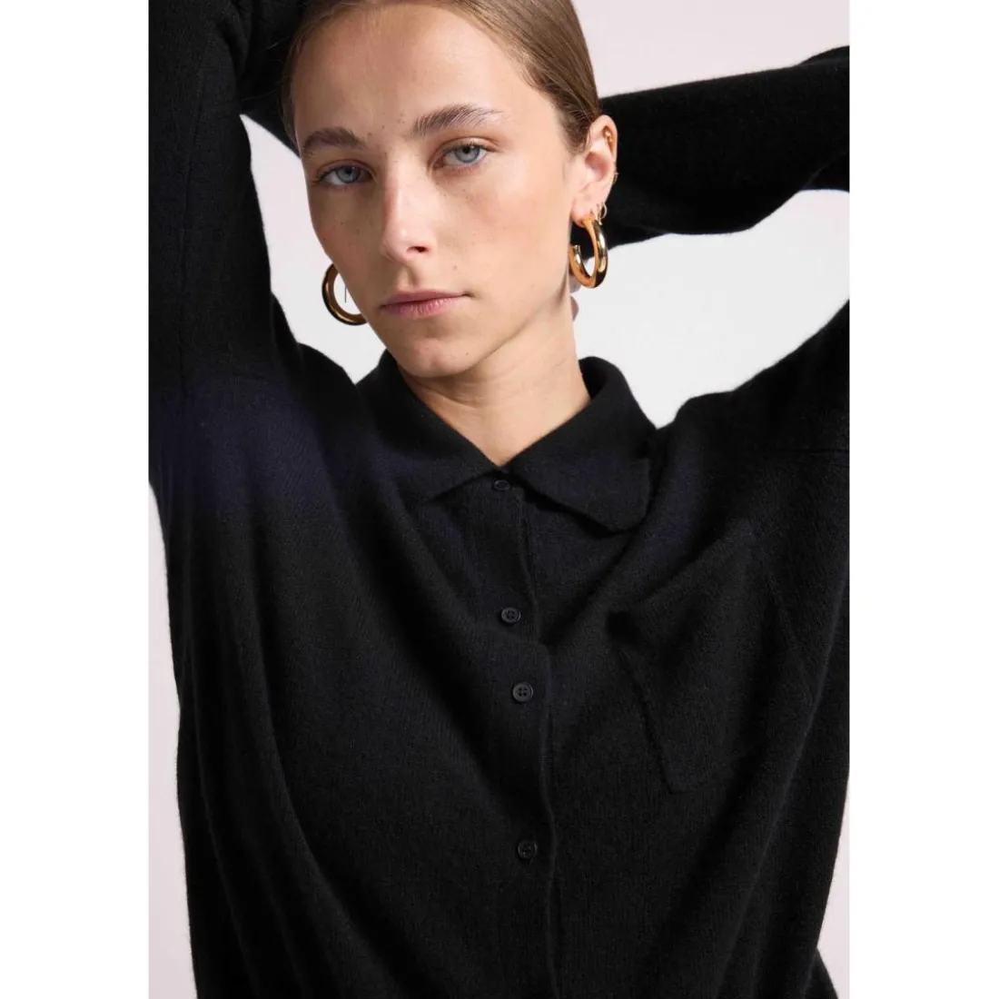 Chemise boutonnee femme JOHANNA en cachemire noir