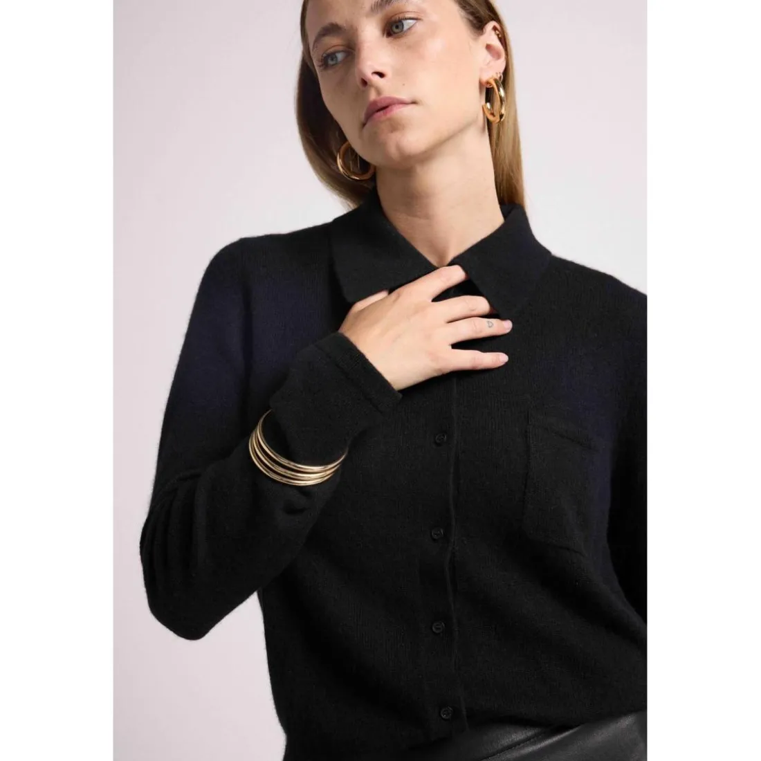 Chemise boutonnee femme JOHANNA en cachemire noir