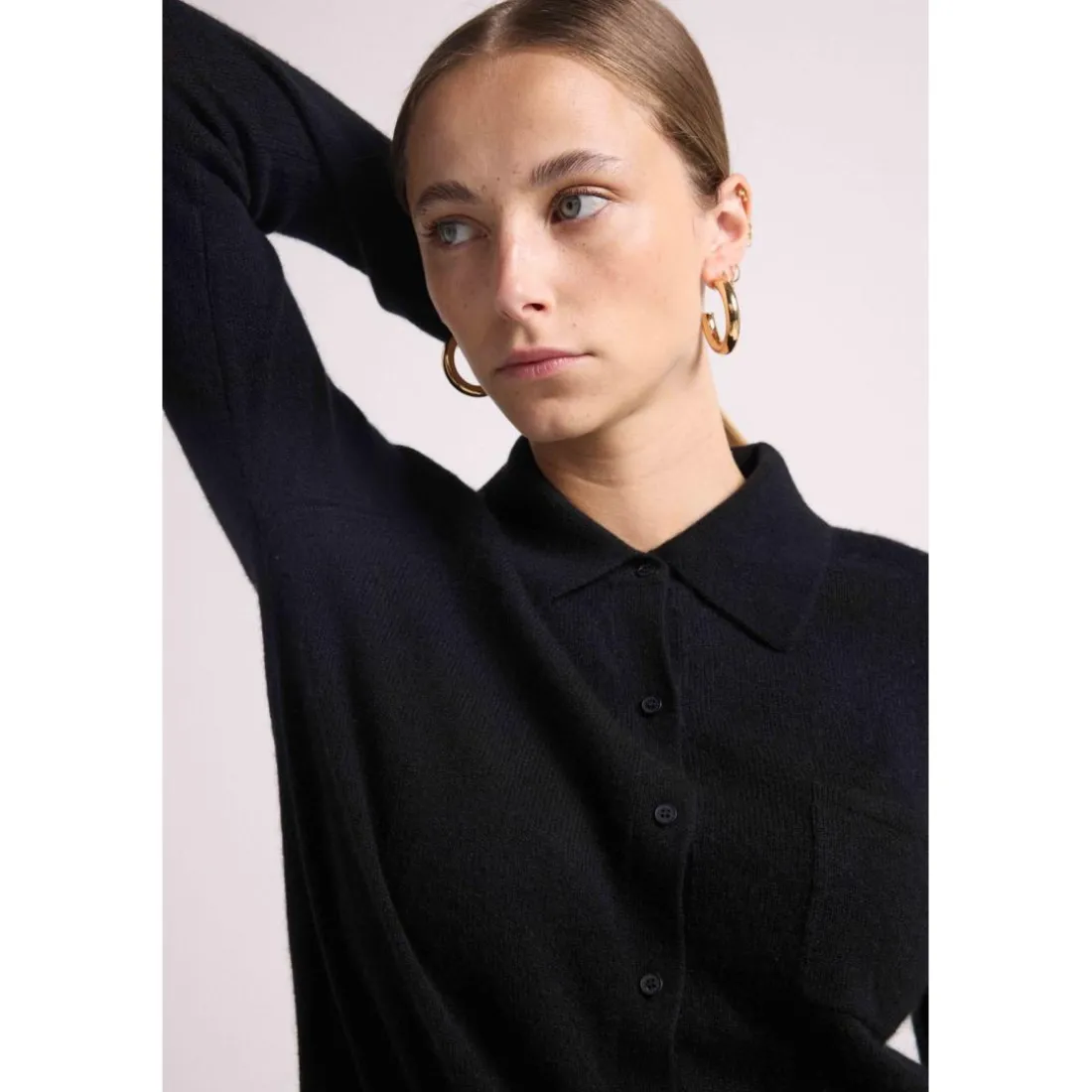 Chemise boutonnee femme JOHANNA en cachemire noir