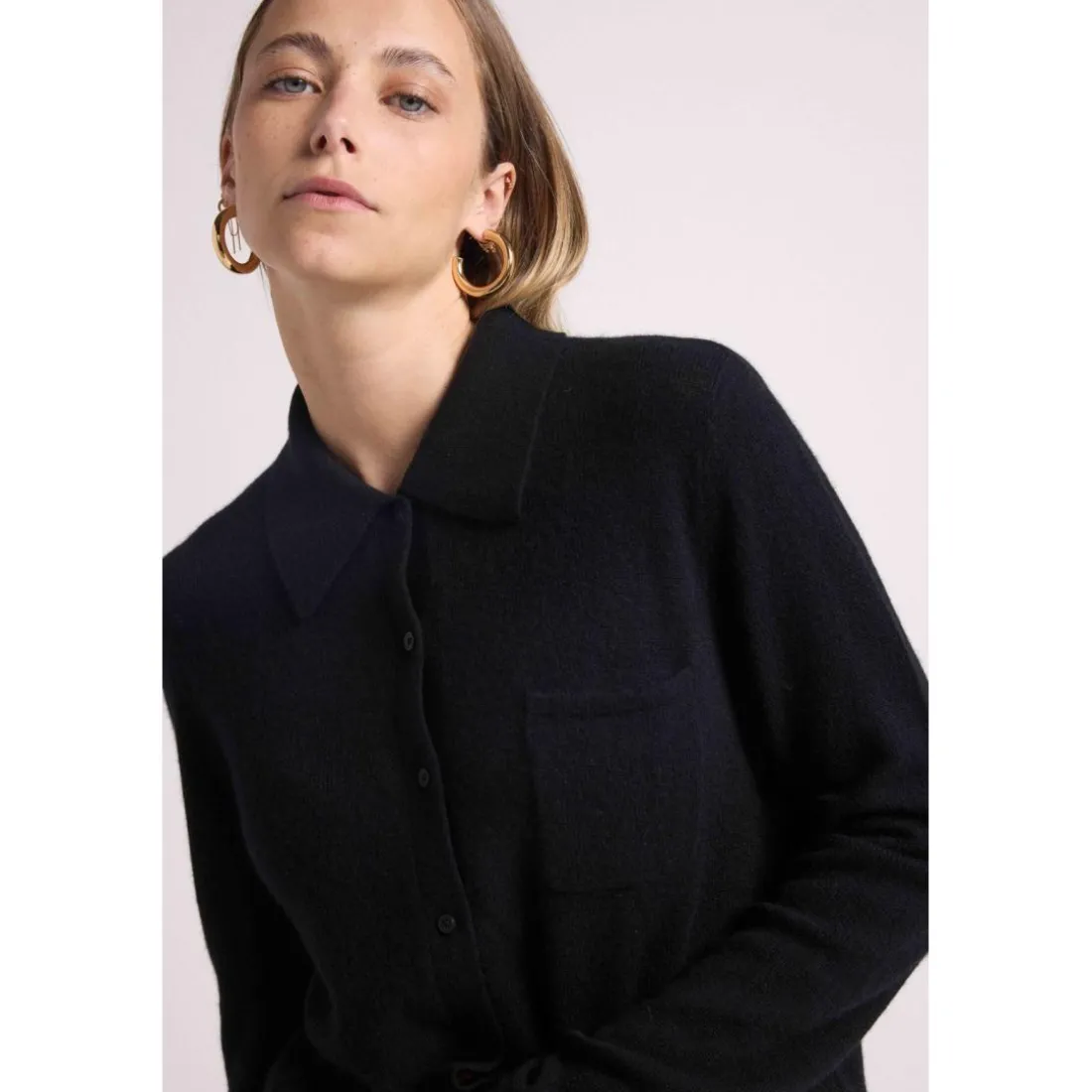 Chemise boutonnee femme JOHANNA en cachemire noir