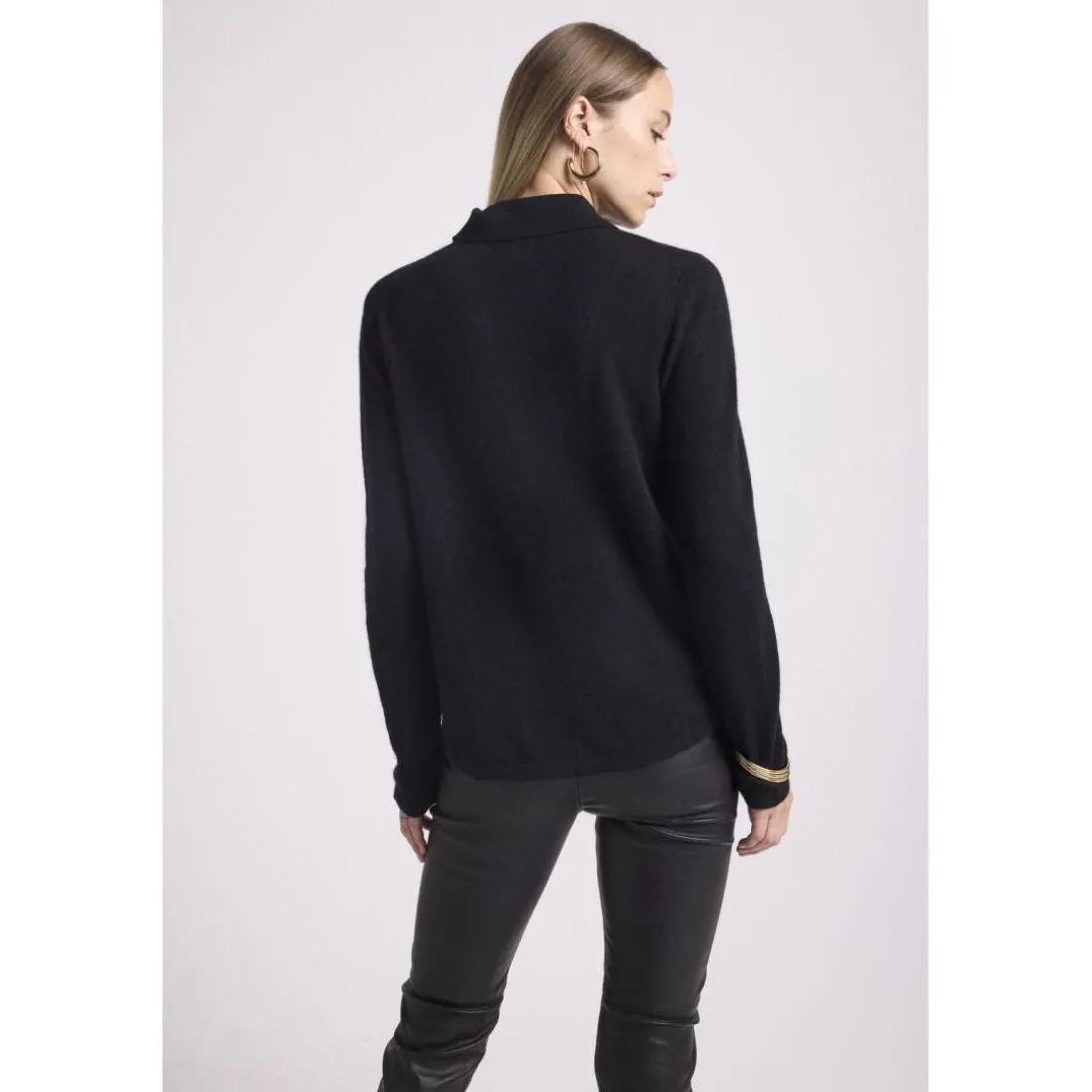 Chemise boutonnee femme JOHANNA en cachemire noir