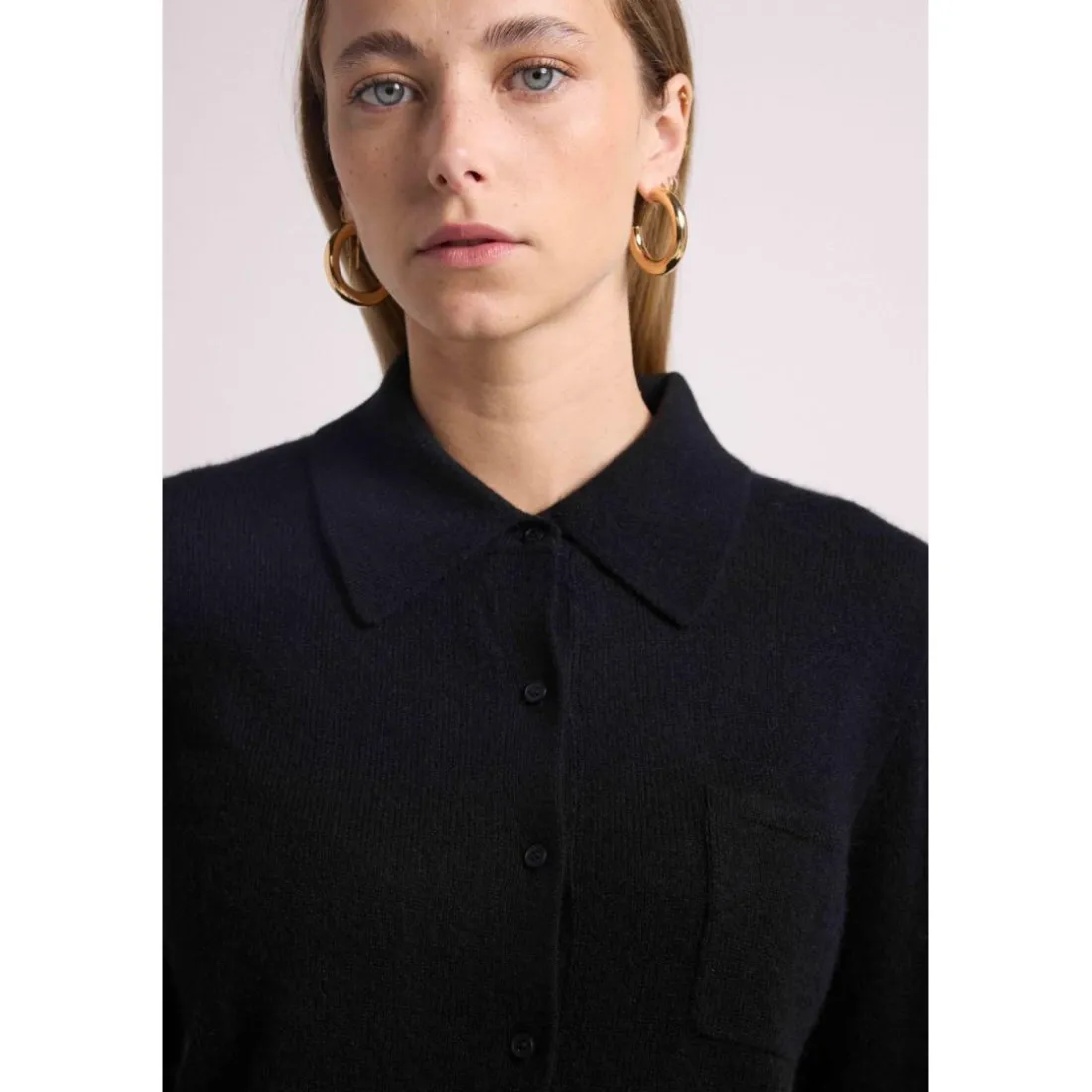 Chemise boutonnee femme JOHANNA en cachemire noir