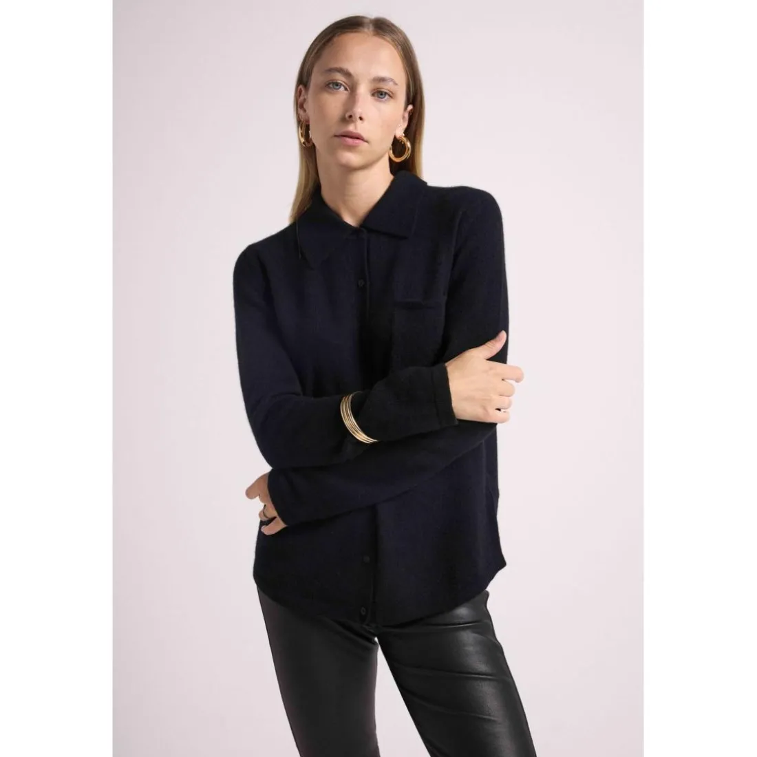 Chemise boutonnee femme JOHANNA en cachemire noir