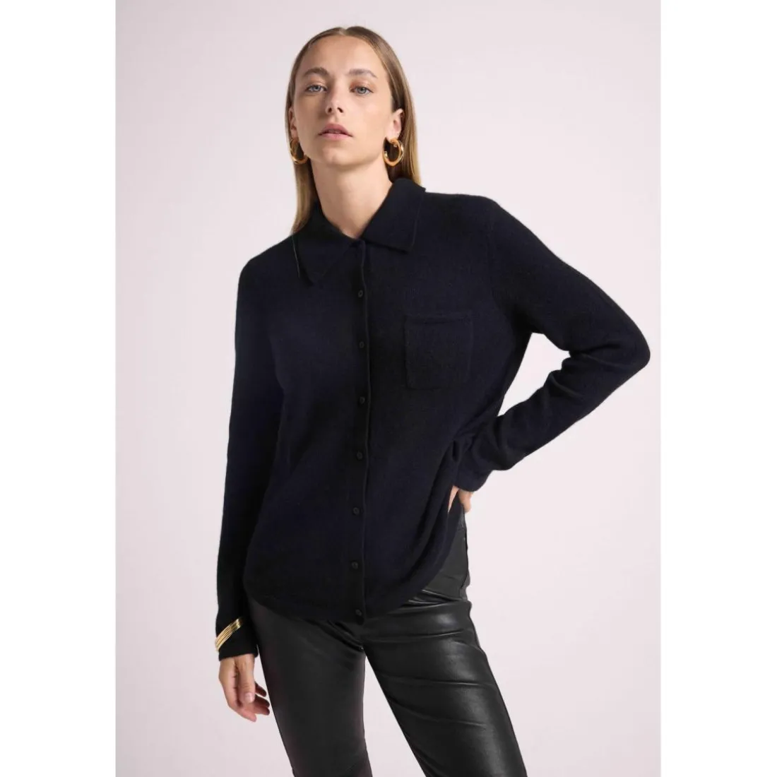 Chemise boutonnee femme JOHANNA en cachemire noir