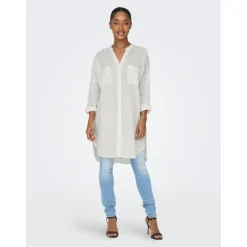 Chemise Col boutonné Manches longues Coupe plus longue blanc en coton