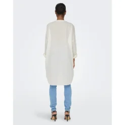 Chemise Col boutonné Manches longues Coupe plus longue blanc en coton