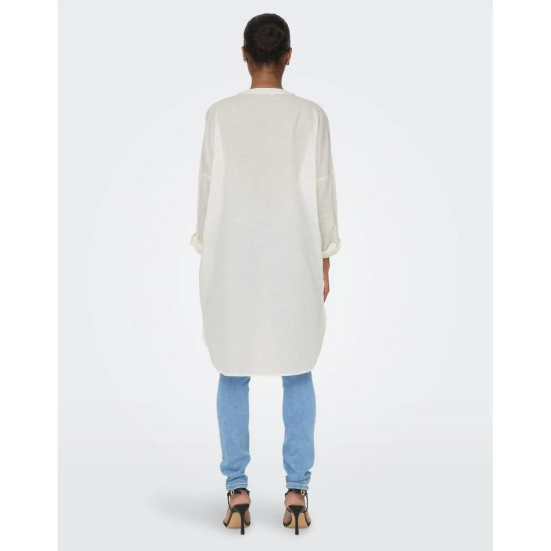 Chemise Col boutonné Manches longues Coupe plus longue blanc en coton