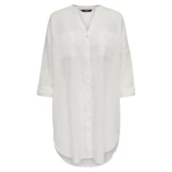Chemise Col boutonné Manches longues Coupe plus longue blanc en coton