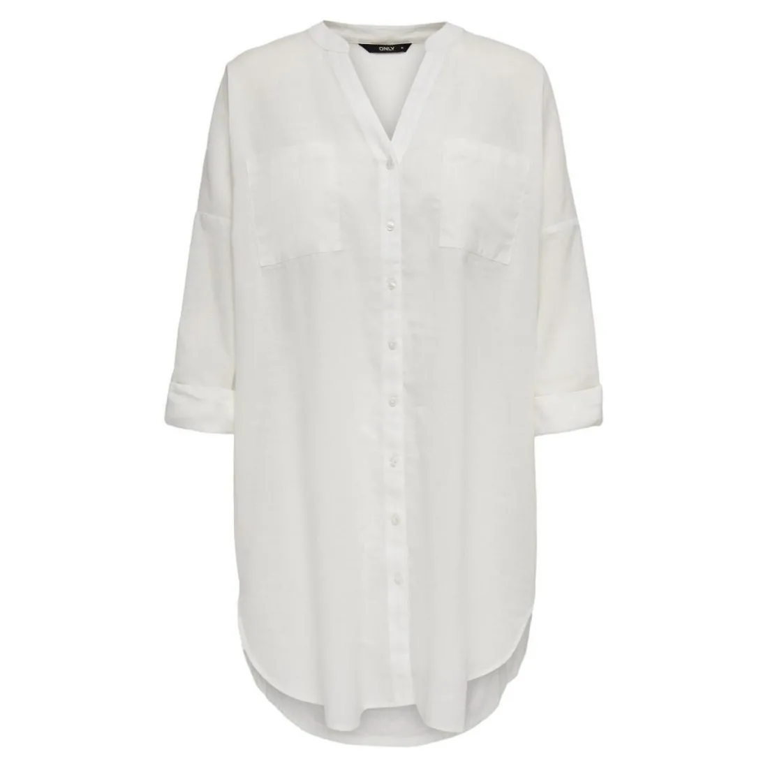 Chemise Col boutonné Manches longues Coupe plus longue blanc en coton