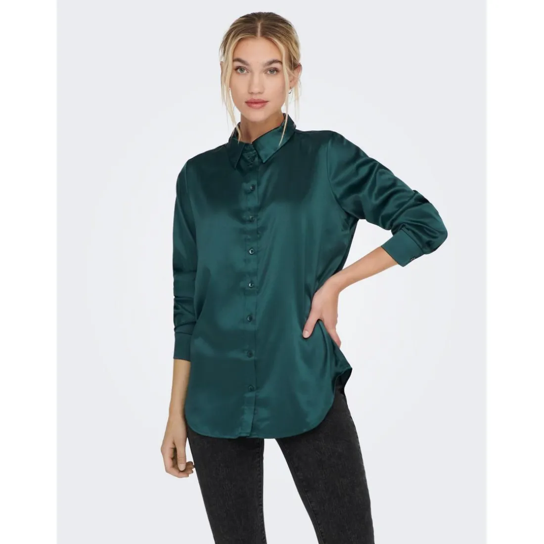 Chemise Col chemise Manches longues Coupe plus longue vert