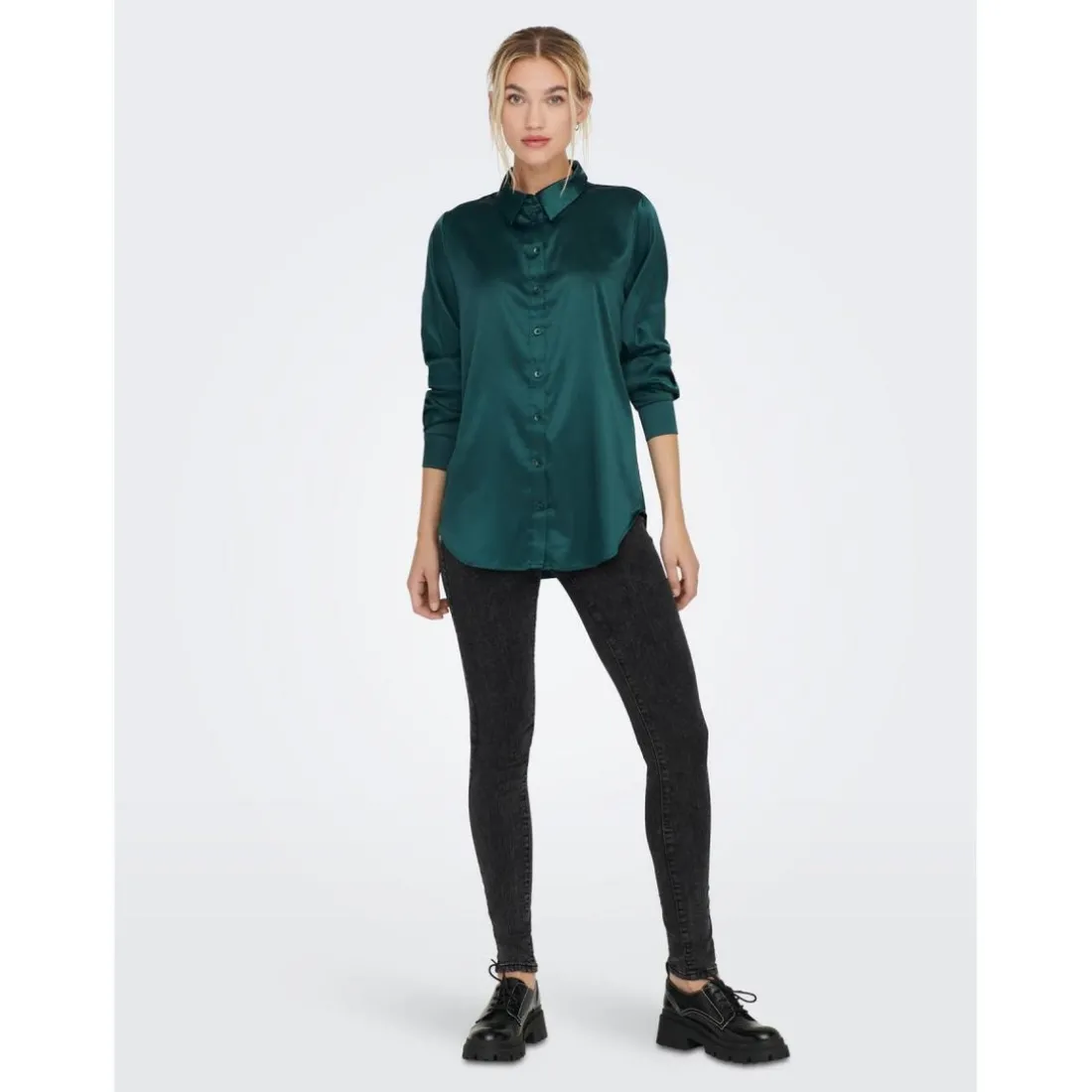 Chemise Col chemise Manches longues Coupe plus longue vert