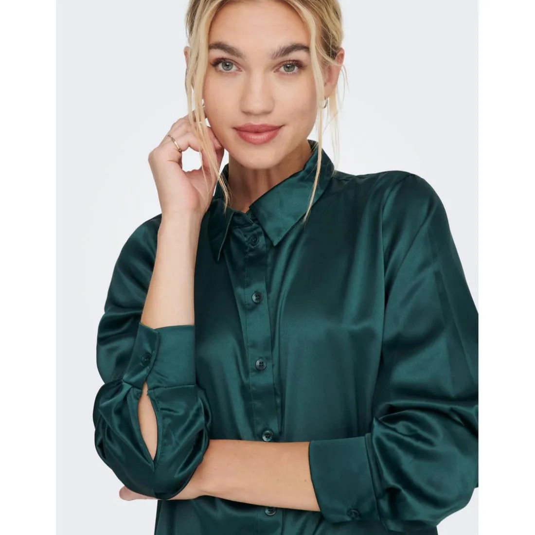 Chemise Col chemise Manches longues Coupe plus longue vert