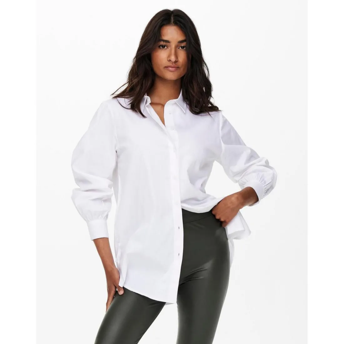 Chemise Col chemise Manches longues blanc en coton