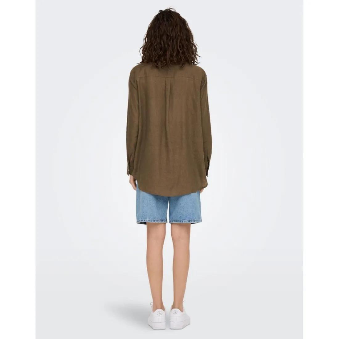 Chemise Col chemise Manches longues marron en lin