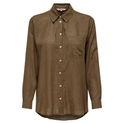 Chemise Col chemise Manches longues marron en lin