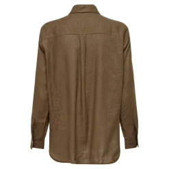 Chemise Col chemise Manches longues marron en lin