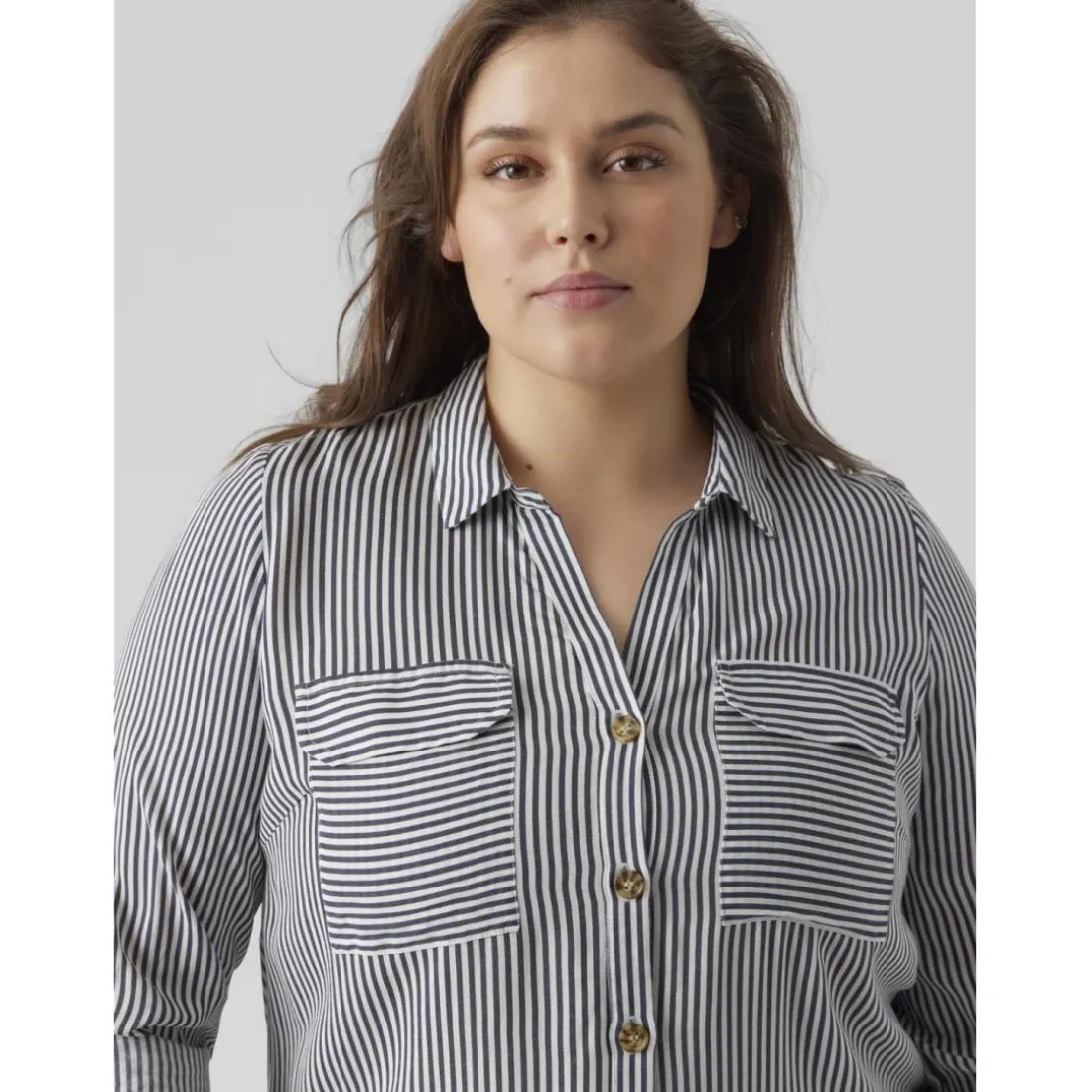 Chemise col chemise manches avec revers manches longues blanc en viscose Hope