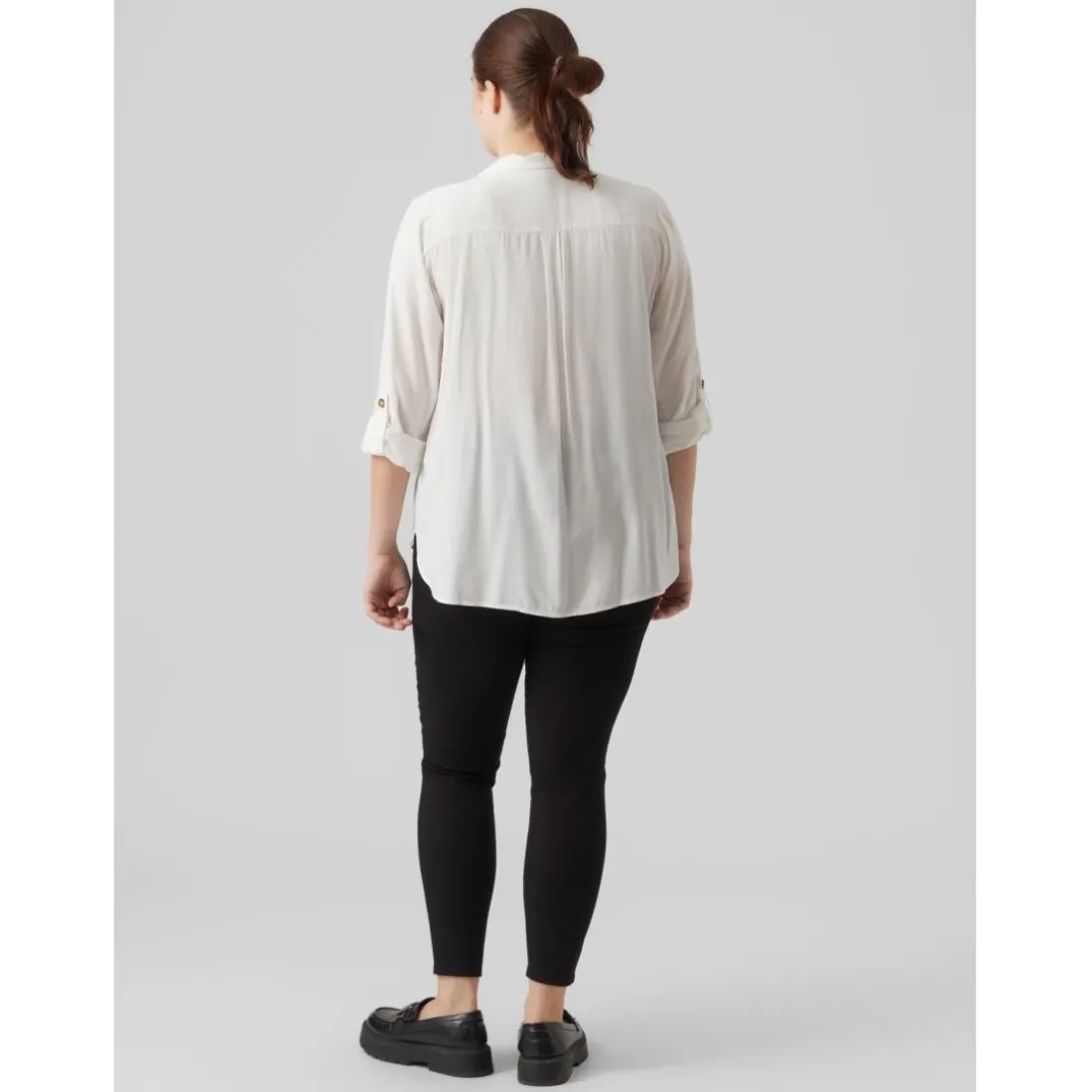 Chemise col chemise manches avec revers manches longues blanc en viscose Xena