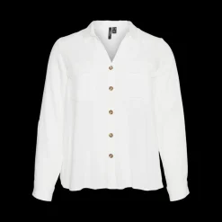 Chemise col chemise manches avec revers manches longues blanc en viscose Xena