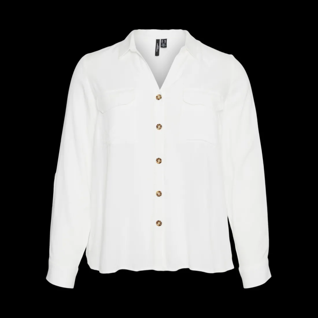 Chemise col chemise manches avec revers manches longues blanc en viscose Xena