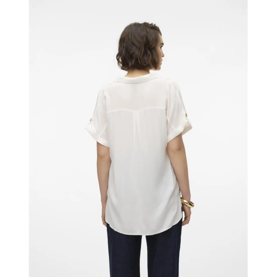 Chemise col chemise manches avec revers manches courtes blanc en viscose Emma