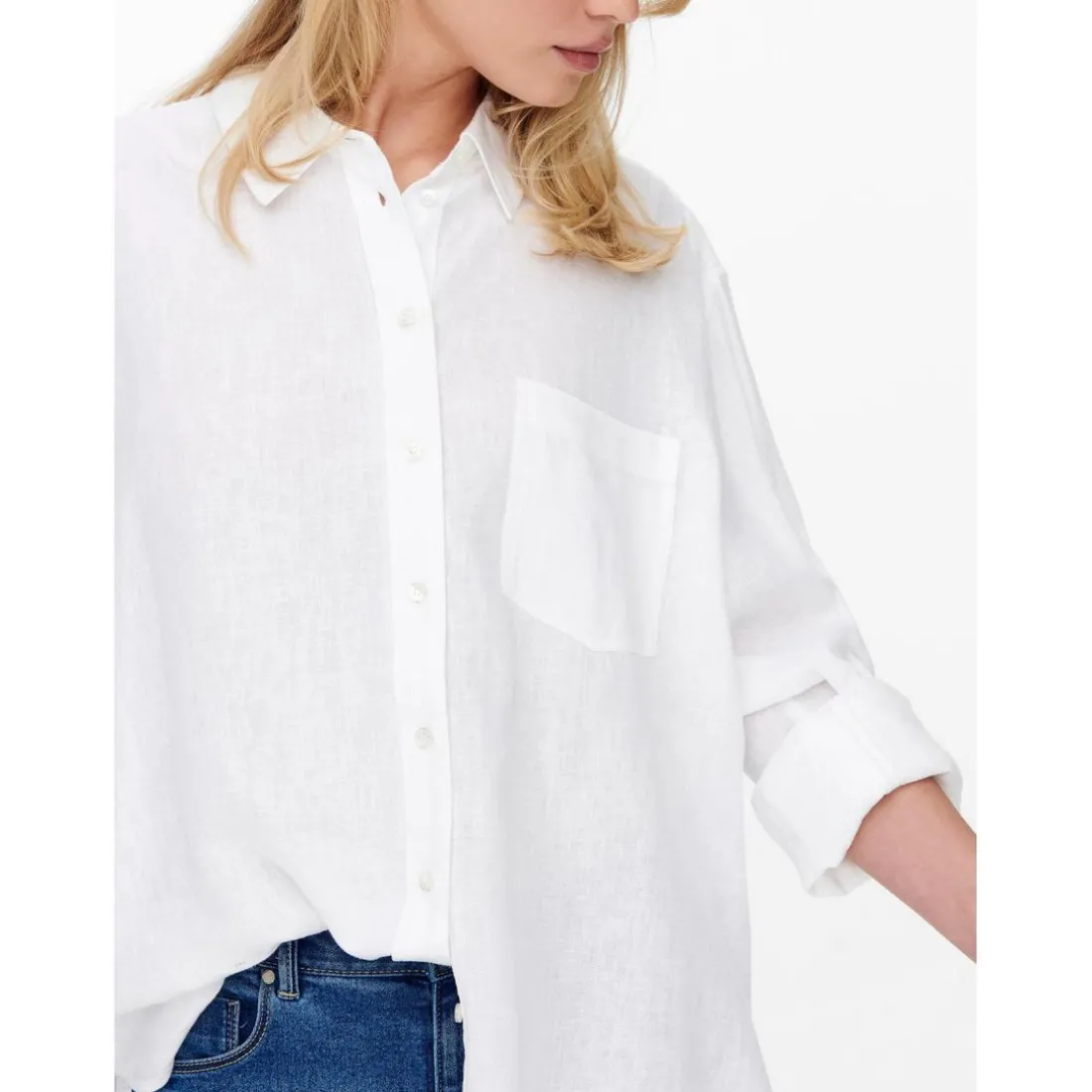 Chemise Col chemise Manches longues blanc en lin