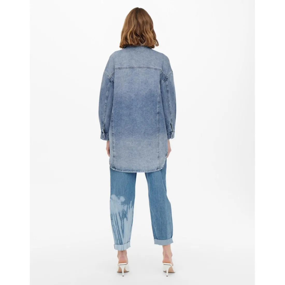 Chemise en denim Col chemise Manches longues bleu