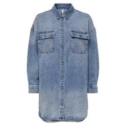 Chemise en denim Col chemise Manches longues bleu